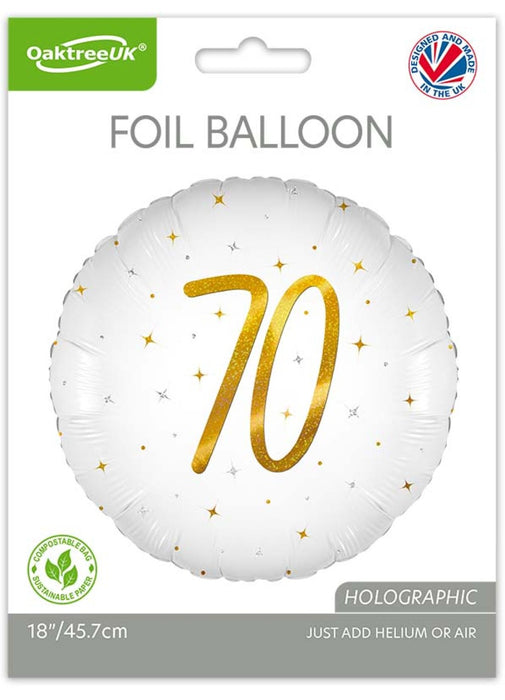 70th Birthday White & Gold Balloon