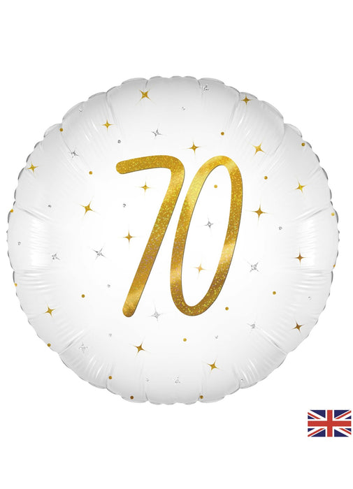 70th Birthday White & Gold Balloon