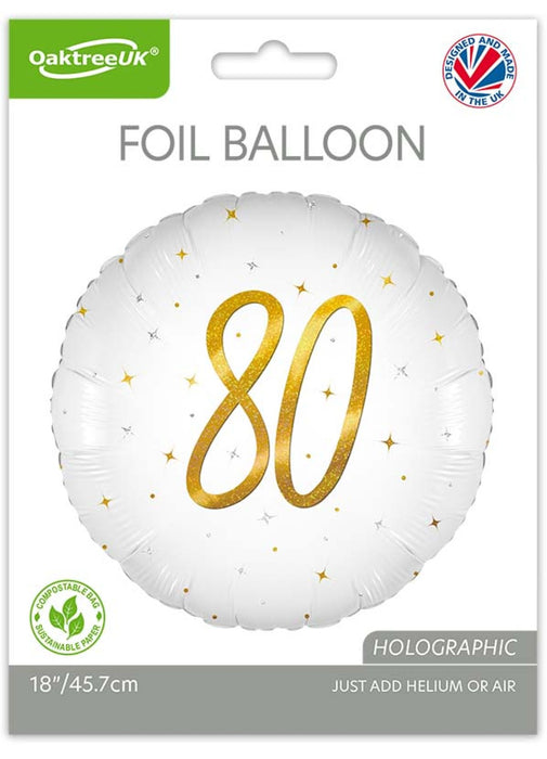 80th Birthday White & Gold Balloon