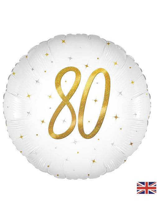 80th Birthday White & Gold Balloon