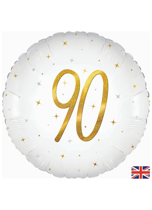 90th Birthday White & Gold Balloon