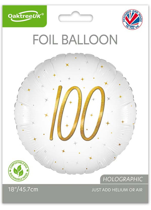 100th Birthday White & Gold Balloon