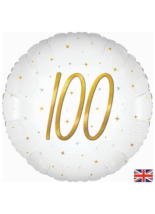 100th Birthday White & Gold Balloon