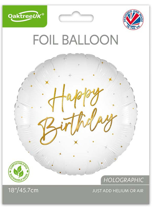 Happy Birthday White & Gold Balloon