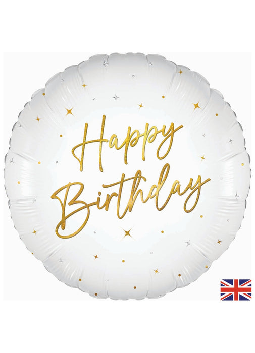 Happy Birthday White & Gold Balloon