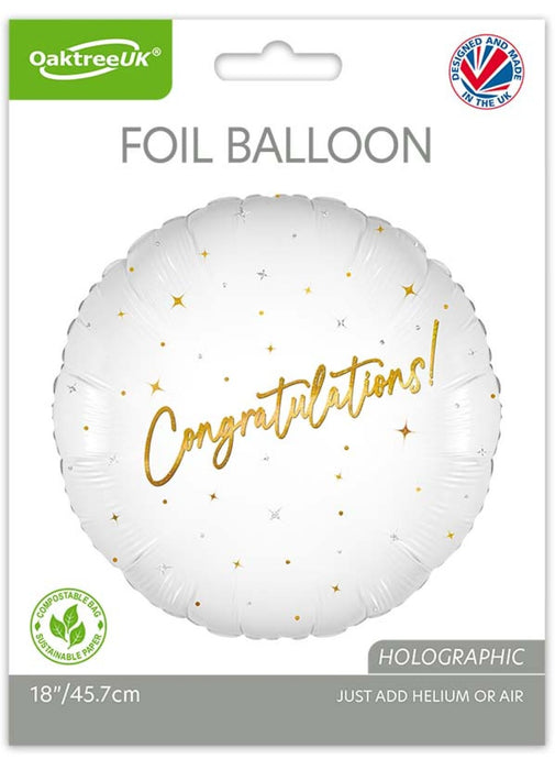 Congratulations White & Gold Balloon