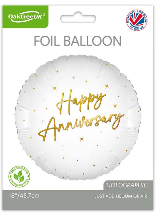 Anniversary White & Gold Foil Balloon