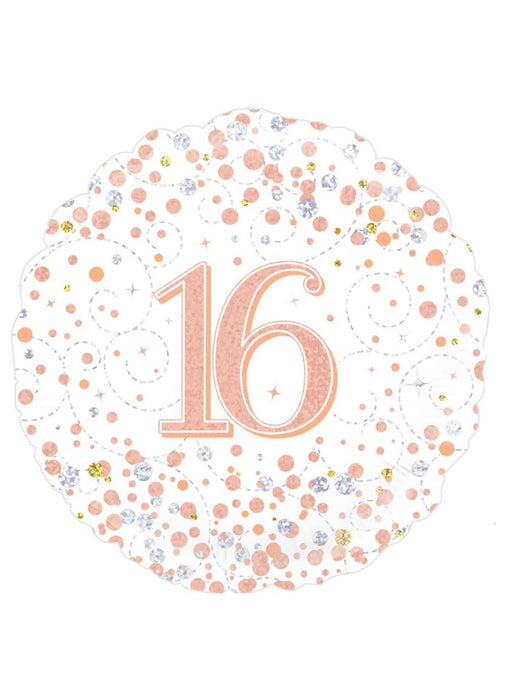 Holographic White & Rose Gold 16th Birthday Balloon