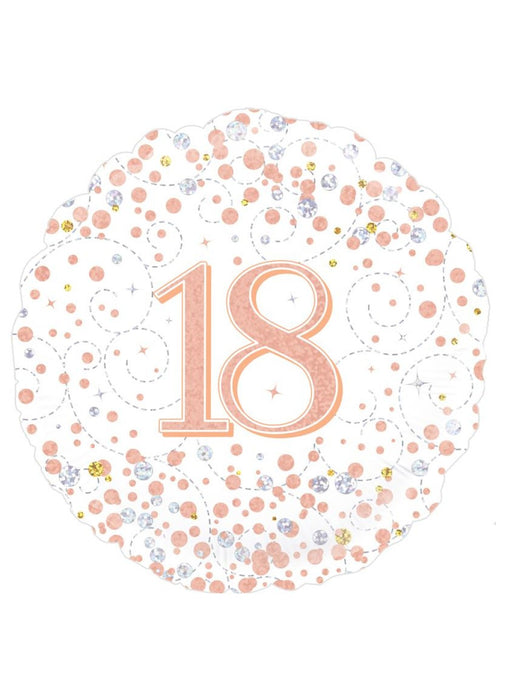 Holographic White & Rose Gold 18th Birthday Balloon