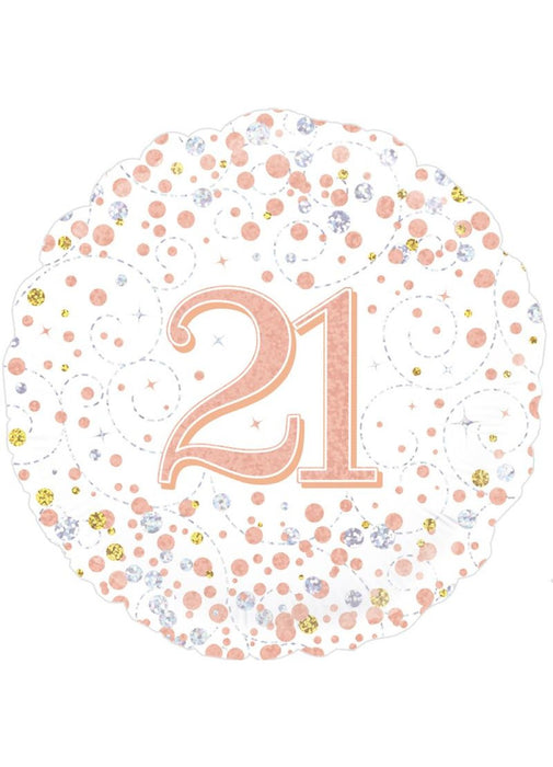 Holographic White & Rose Gold 21st Birthday Balloon