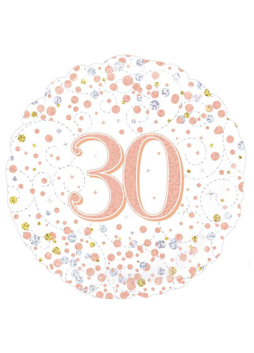 Holographic White & Rose Gold 30th Birthday Balloon