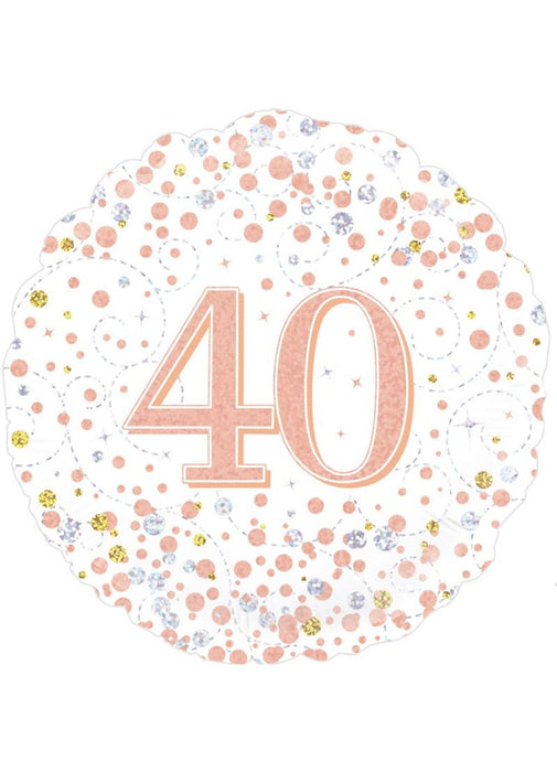 Holographic White & Rose Gold 40th Birthday Balloon