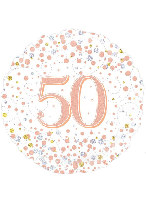 Holographic White & Rose Gold 50th Birthday Balloon