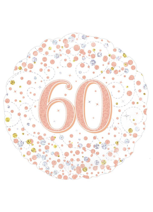 Holographic White & Rose Gold 60th Birthday Balloon