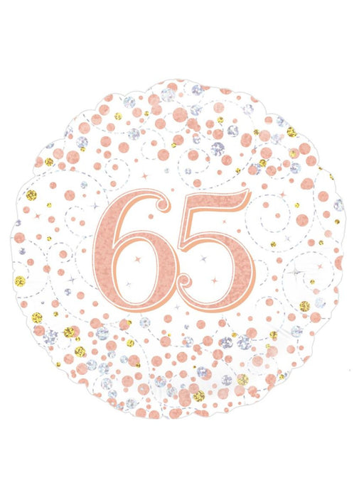 Holographic White & Rose Gold 65th Birthday Balloon