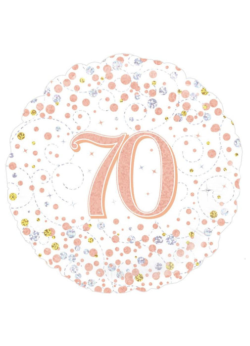Holographic White & Rose Gold 70th Birthday Balloon