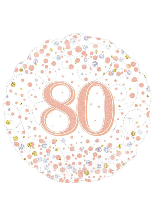 Holographic White & Rose Gold 80th Birthday Balloon