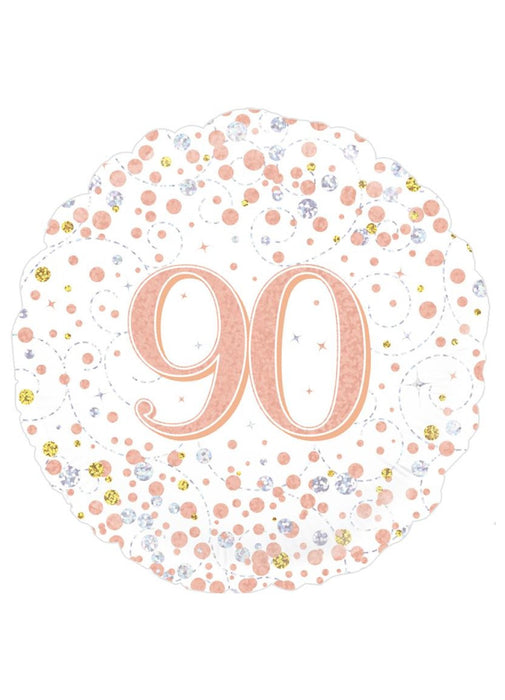 Holographic White & Rose Gold 90th Birthday Balloon