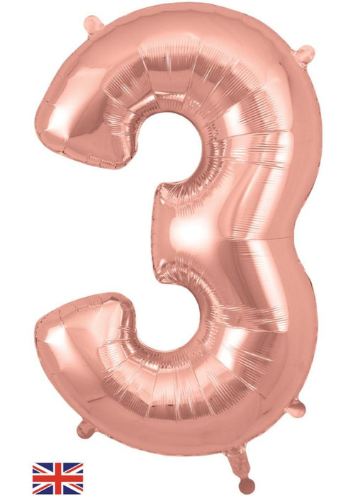 Number 3 Rose Gold Foil Balloon