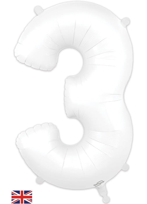 Number 3 White Foil Balloon