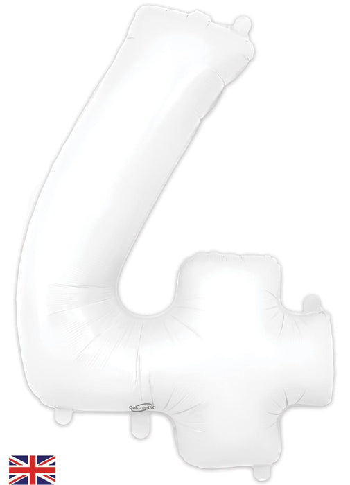 Number 4 White Foil Balloon