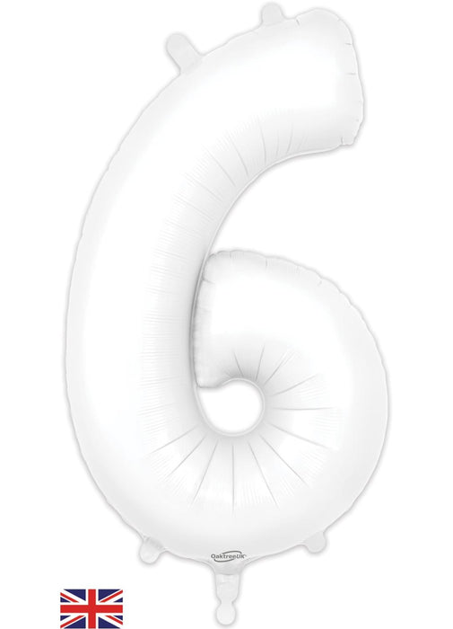 Number 6 White Foil Balloon