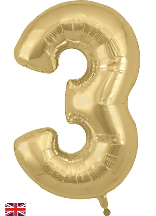 Number 3 Gold Silk Foil Balloon