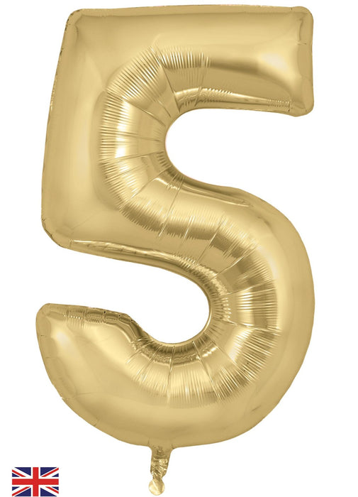 Number 5 Gold Silk Foil Balloon