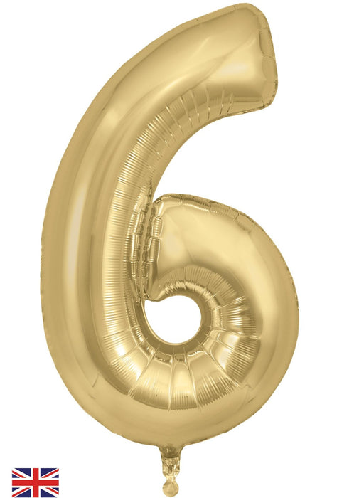 Number 6 Gold Silk Foil Balloon