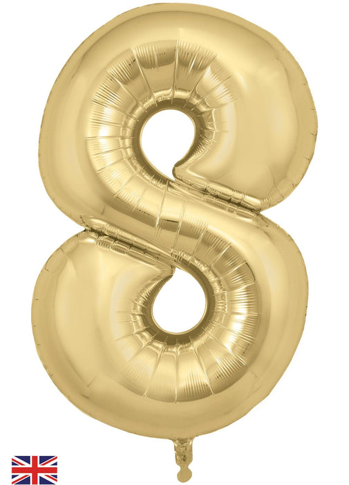 Number 8 Gold Silk Foil Balloon