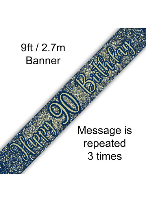90th Birthday Navy Gold Banner