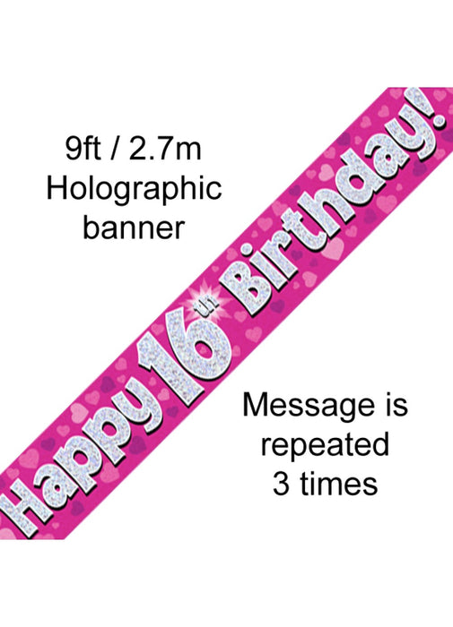 Happy 16th Birthday Pink Foil Banner