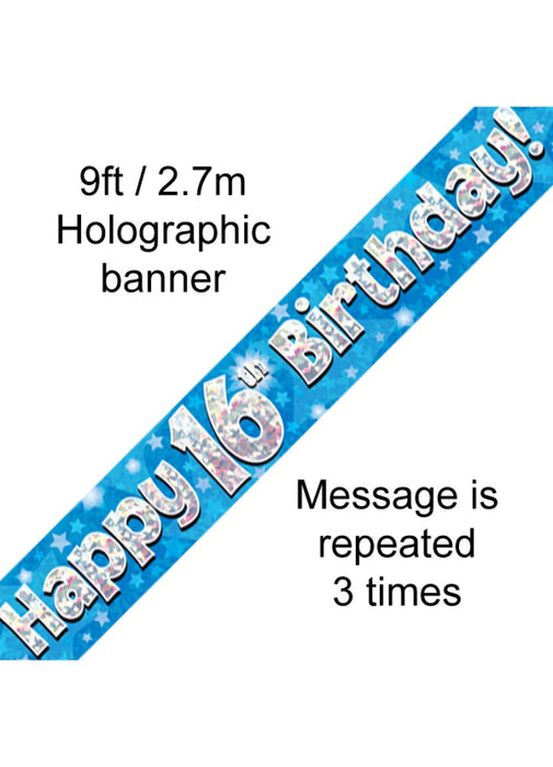Happy 16th Birthday Blue Foil Banner