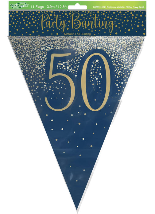 50th Birthday Navy Gold Bunting