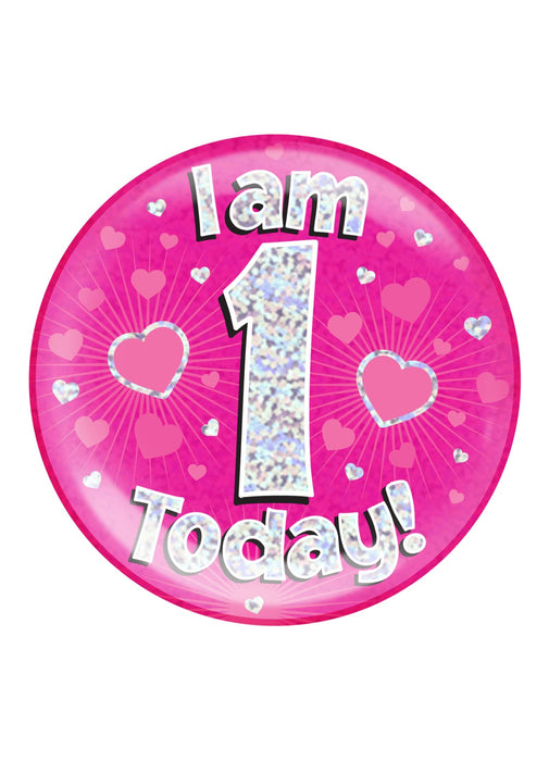Pink 1st Birthday Jumbo Badge