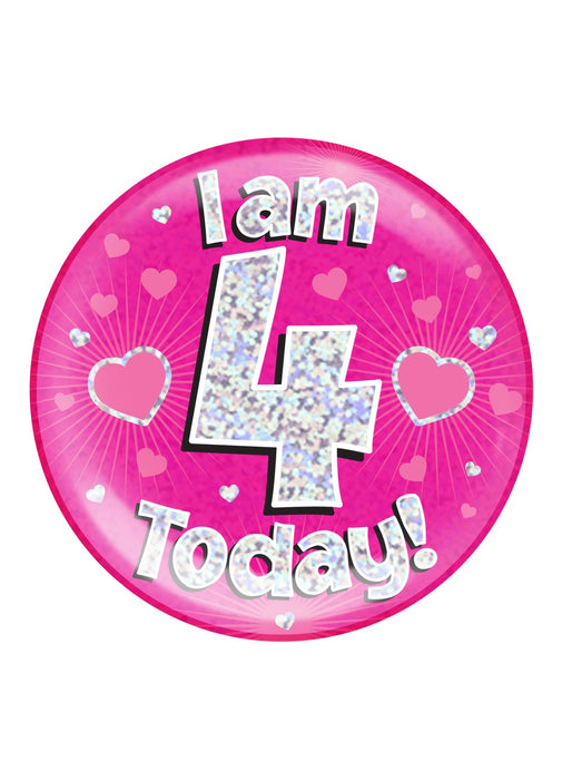 Pink 4th Birthday Jumbo Badge