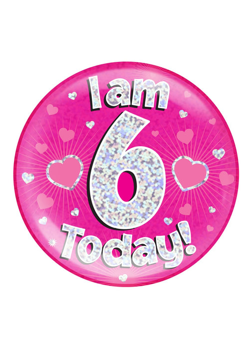 Pink 6th Birthday Jumbo Badge