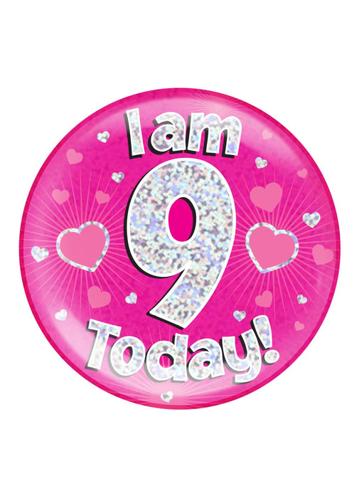 Pink 9th Birthday Jumbo Badge