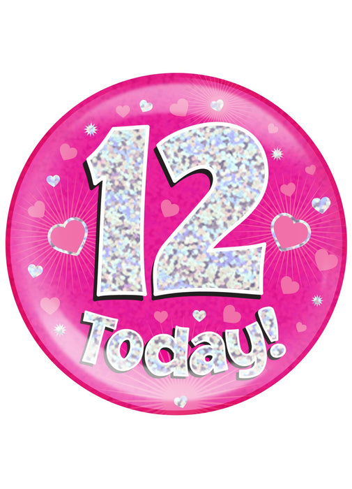 Pink 12th Birthday Jumbo Badge