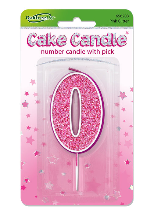 Pink Glitter Number 0 Candle