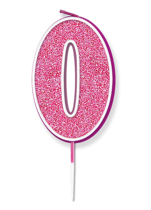 Pink Glitter Number 0 Candle
