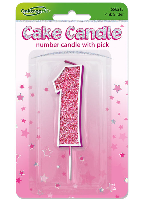 Pink Glitter Number 1 Candle