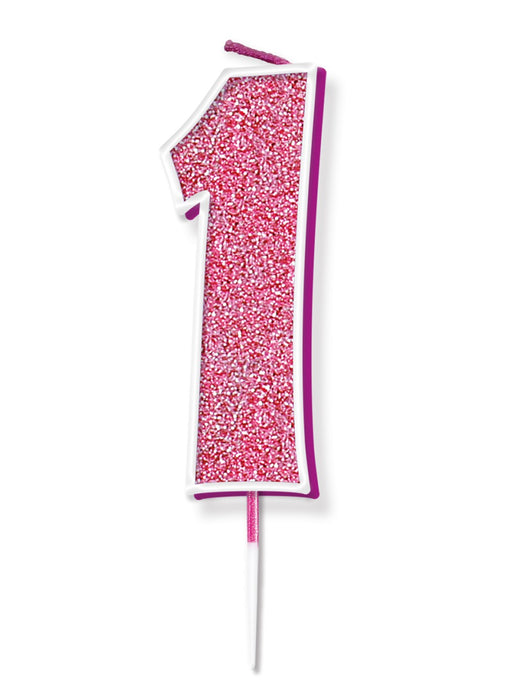 Pink Glitter Number 1 Candle