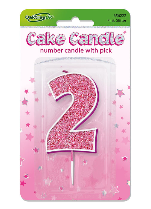 Pink Glitter Number 2 Candle
