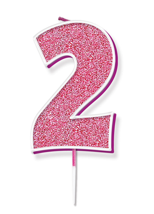 Pink Glitter Number 2 Candle