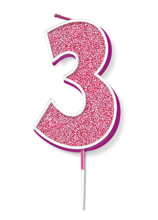 Pink Glitter Number 3 Candle
