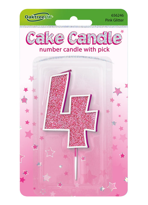 Pink Glitter Number 4 Candle