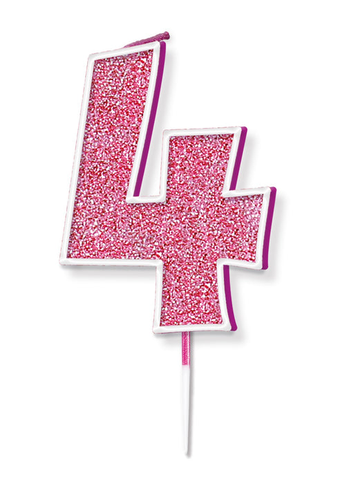 Pink Glitter Number 4 Candle