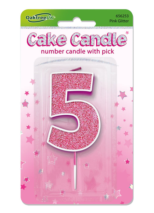 Pink Glitter Number 5 Candle