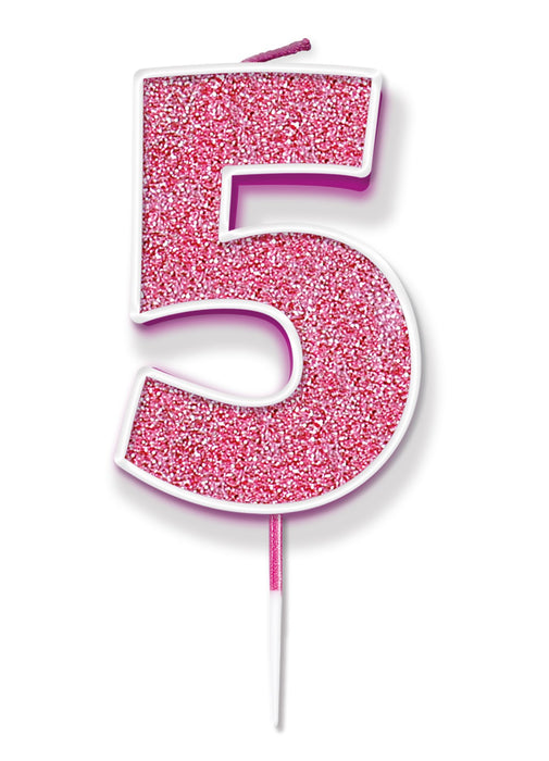 Pink Glitter Number 5 Candle